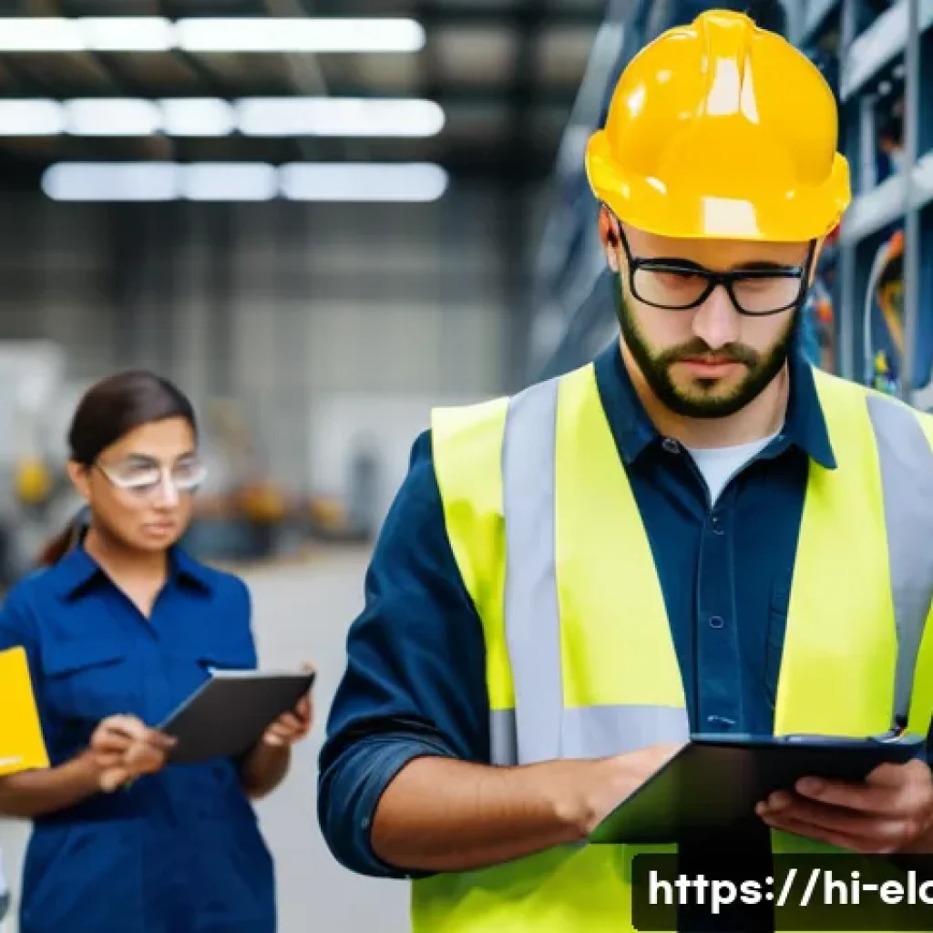 전기공사 안전 관리 체계 이해 - **Prompt:** "A diverse group of professional industrial workers (male and female, various ethnicitie...