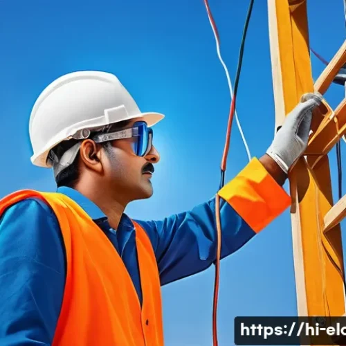 Home 28 전기공사기사 시험 커리큘럼 분석 - A detailed, realistic illustration of an Indian electrical contractor at a construction site, wearin...