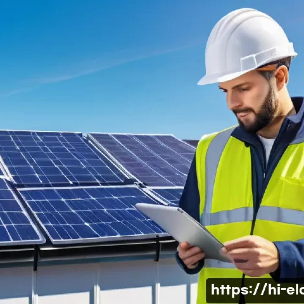 전기공사 관련 취업 시장 전망 - A detailed scene of an electrical contractor installing a smart grid system in an urban environment,...